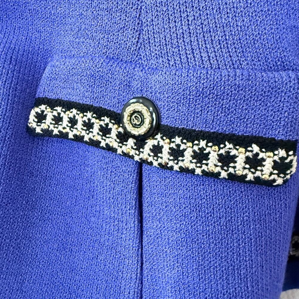 ST. JOHN Collection Knit Skirt Suit Purple Black Trim Designer Luxury Size 12 - Picture 8 of 10